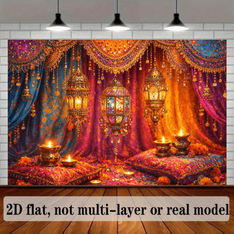 2D Plane Background Fabric for Indian Wedding Celebration with a Magnificent Colorful Curtain As the Core of the Scene.