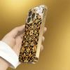 Premium gegalvaniseerde glazen telefoonhoes voor iPhone 17  16  15  14  13  12  11pm Pro Plus. Goudkleurig gestreept bloemenpatroon.