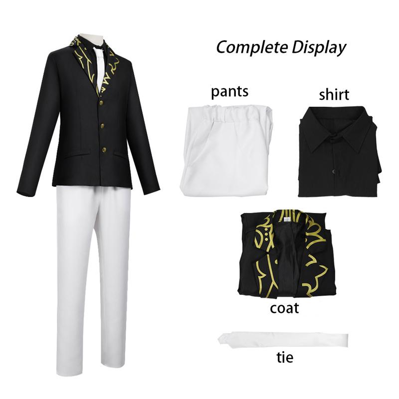 Costume Cosplay Demon Slayer Kimetsu No Yaiba Muzan Kibutsuji Élégant Noir Blanc Costume Homme Avec Passepoil Doré Anime Fête d'Halloween