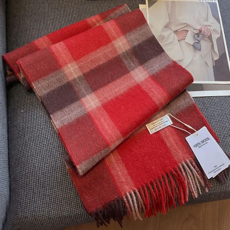 100% Wool Knitted Scarf Unisex Winter Warm Accessory Classic Plaid Long Neck Wrap Men Women
