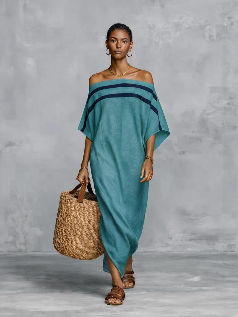 European Summer One-Shoulder Batwing Sleeve Maxi Dress for Women