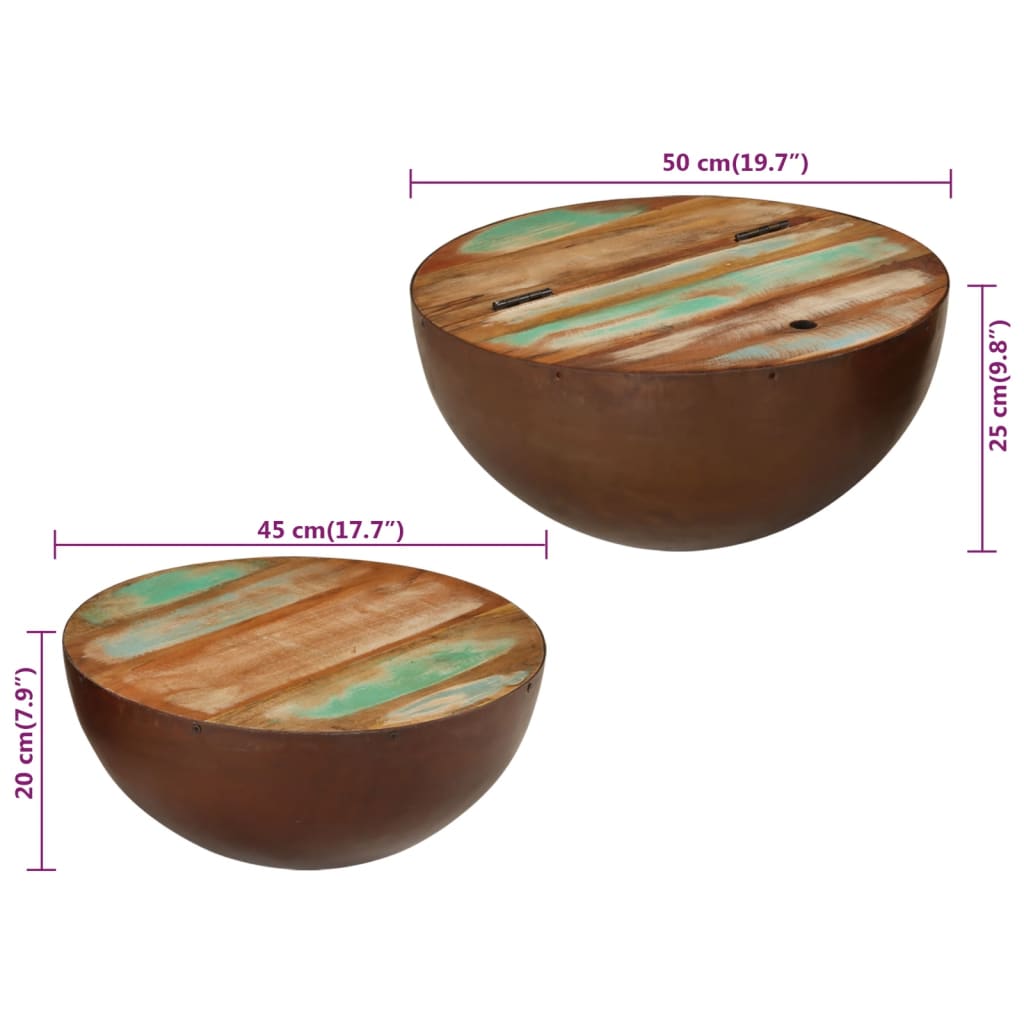  Bowl-shaped Coffee Tables, Set of 2, Solid Reclaimed Wood