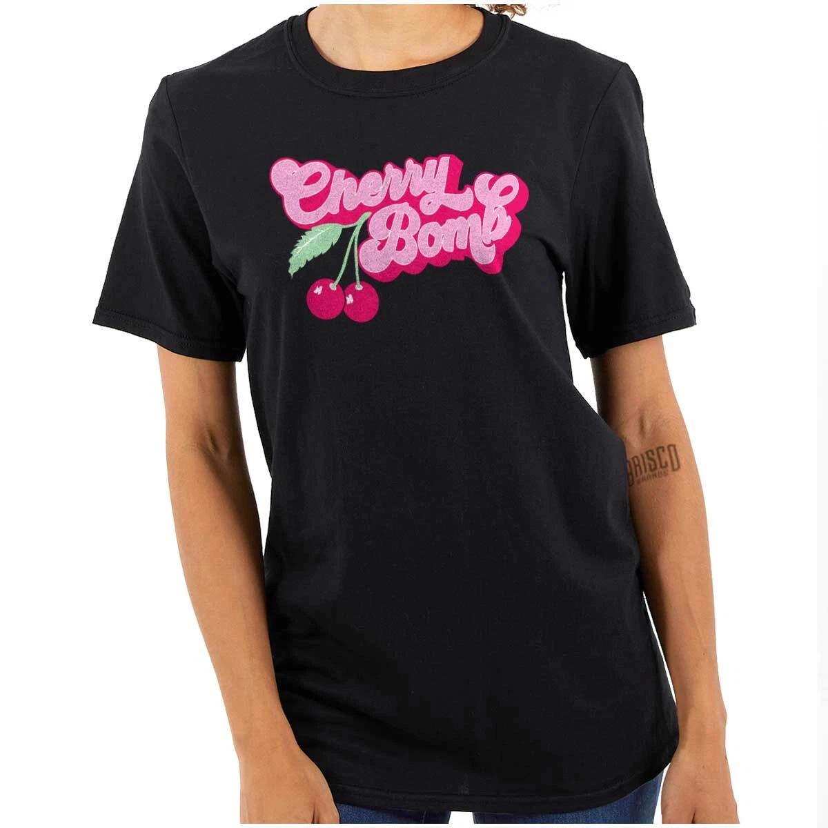 Cute Vintage Retro Fruit Y2K Cherry Bomb Womens Graphic Crewneck T Shirt Tee XL