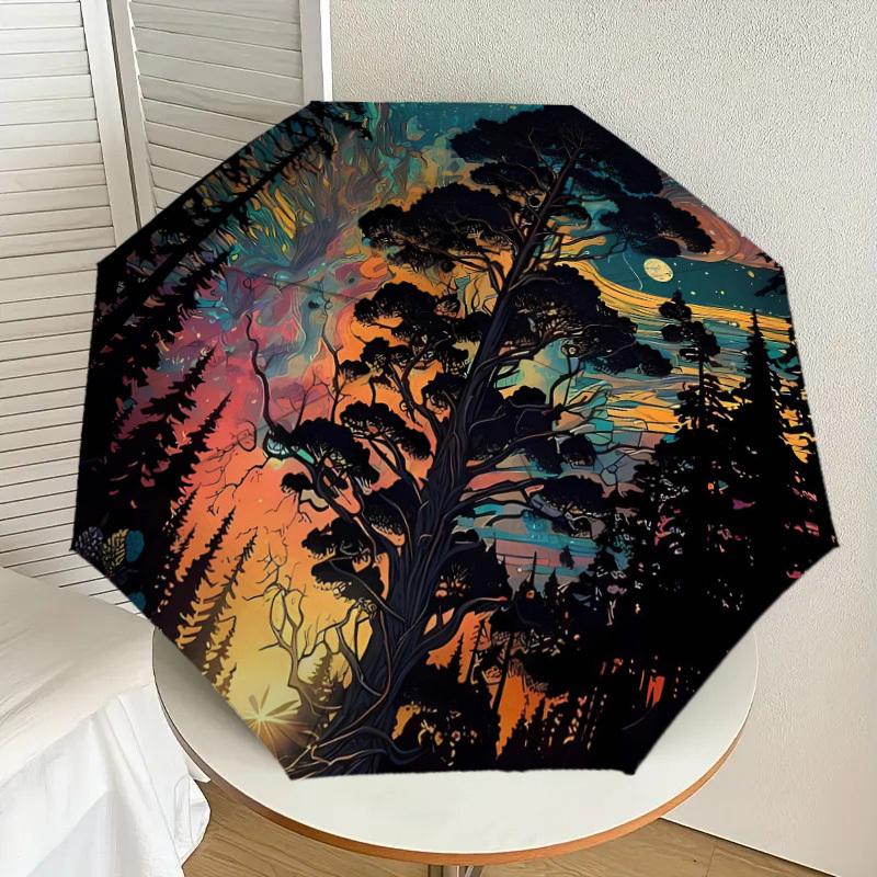 1pc Forest Dreams: Nature s Whimsical Palette Umbrella with Plastic Handle,Suitable for All Seasons Home Travel Outdoor UmbrellaDD918