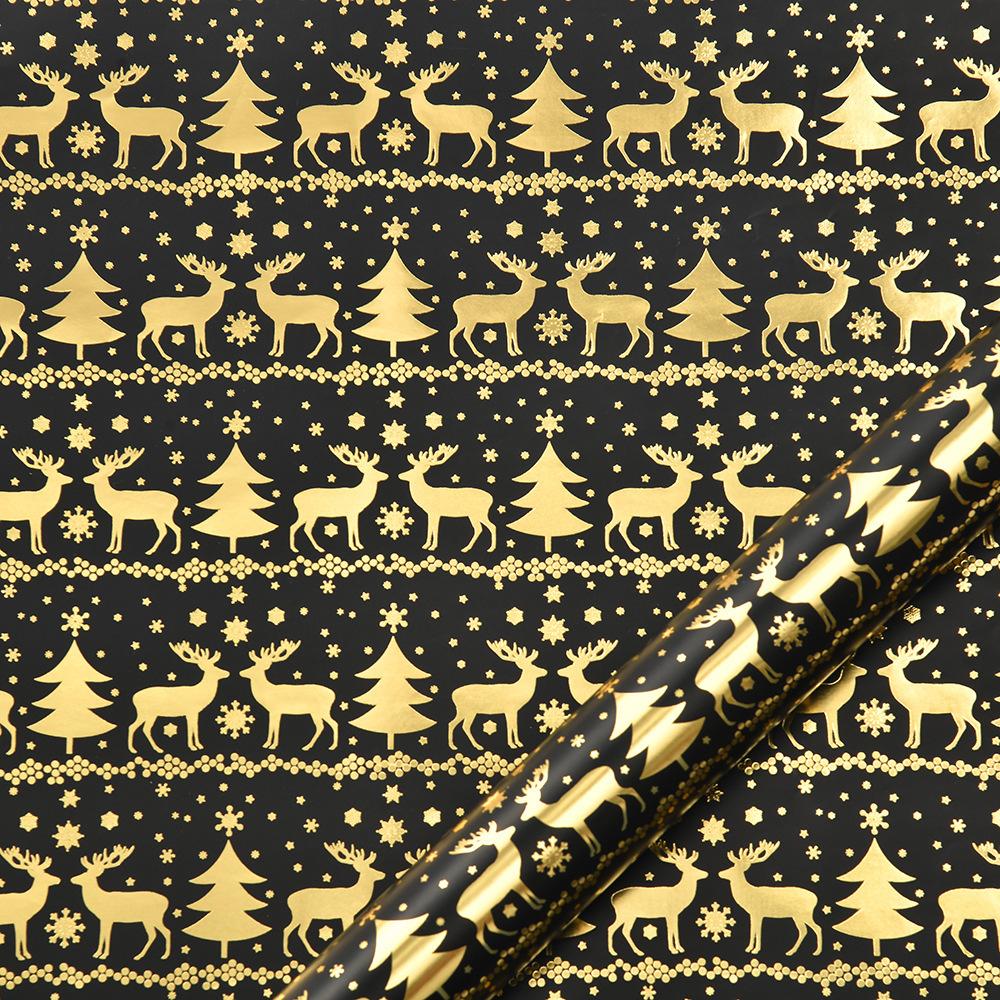 Rentierbedrucktes Geschenkpapier Heißfolien-Geschenkpapier Schwarz-Gold-Geschenkpapier Klassischer Glamour für Weihnachten