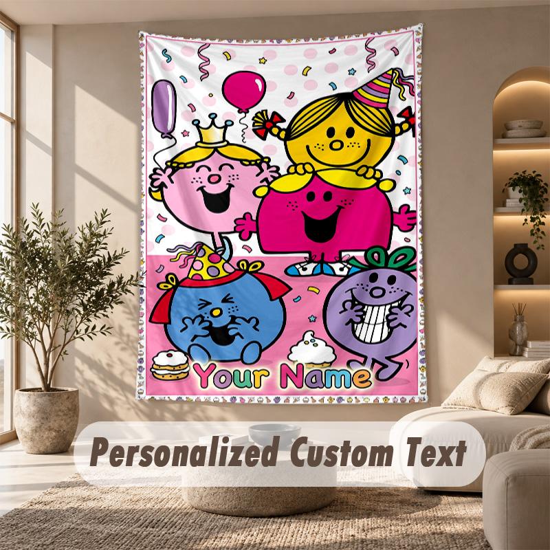 Mr. Men & Little Miss Tapestry, Personalized Custom Text, Wall Hanging Tapestry For Living Room Home Wall Decor