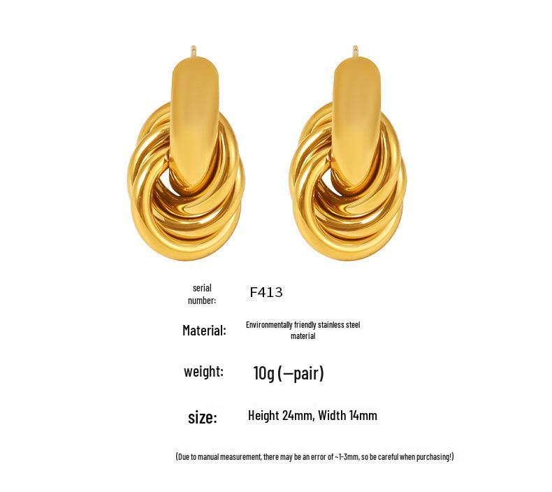 Qiong Yao Fashion 18K Gold-Plated Circle Line Ear Studs - Niche Design, Light Luxury Stainless Steel for Women