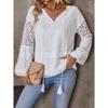 Fall Women's Hollow Out Lace Blouse, V Neck Loose Pullover Long Sleeve Elegant Casual Top for Women