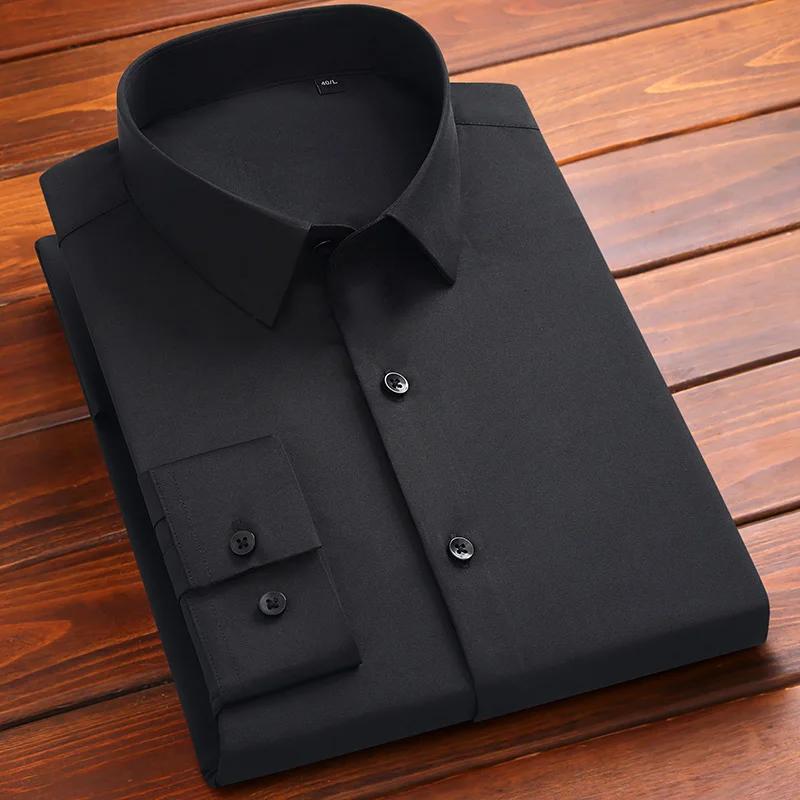 Men Social Shirt Bamboo Fiber Long Sleeve Anti-wrinkle Non-ironing Slim Fashion Casual Business Office White Blue Shirt