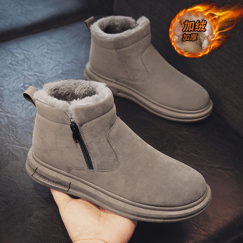 Snow boots men's shoes 2025 winter mid top cotton shoes for outdoor warmth and thick velvet cotton shoes for cold protection