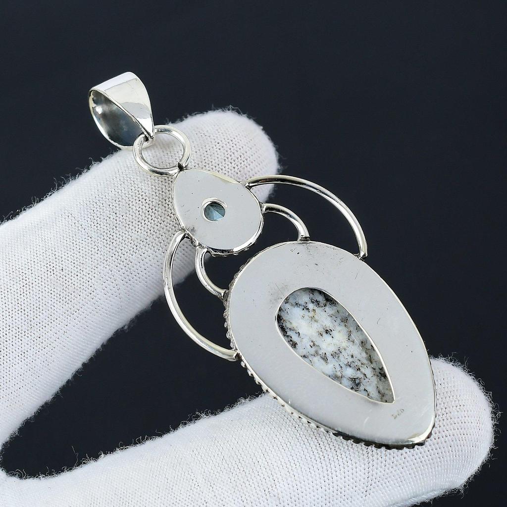 Naturalny Kamień K2 Azuryt Srebrna Zawieszka ze Srebra Próby 925 - Ręcznie Robiony Wzór, Biżuteria do Noszenia na Co Dzień, Unikalna Zawieszka z Niebieskim Topazem Prezent Dla Niej