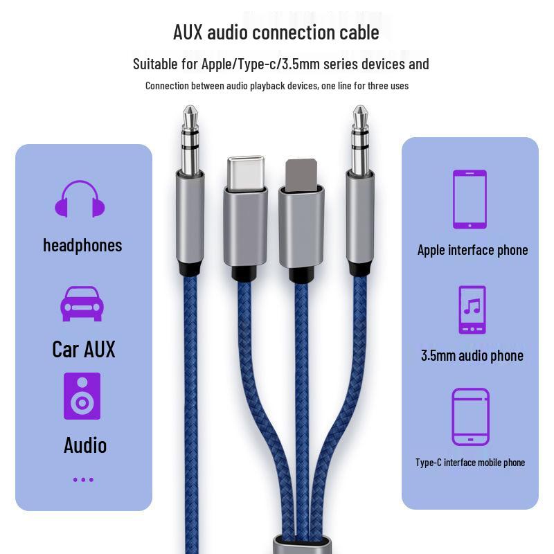 Apple Type-C to 3.5mm AUX Audio Cable for Mobile Phones - Multi-Function Three-in-One Car Speaker Connection