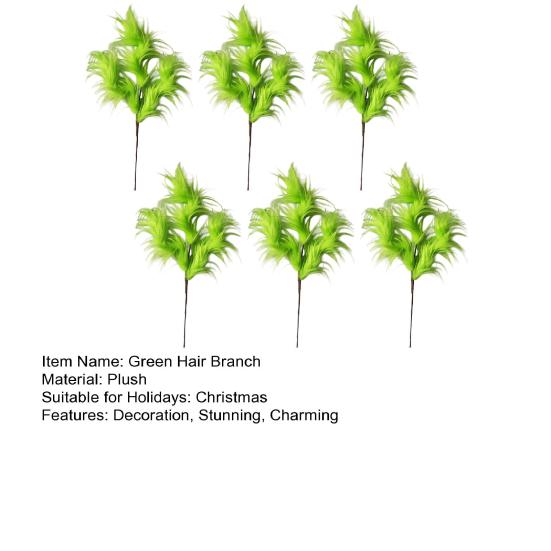Christmas Green Hair Branch Furry Green Curly Picks Handmade Green Elf Stems