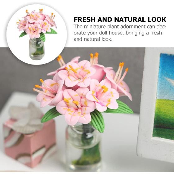 NUOBESTY Dollhouse Miniature Flowers Doll House Mini Vase with Flower Potted Plant Flower Vase Model for DIY Micro Landscape Decoration Accessories