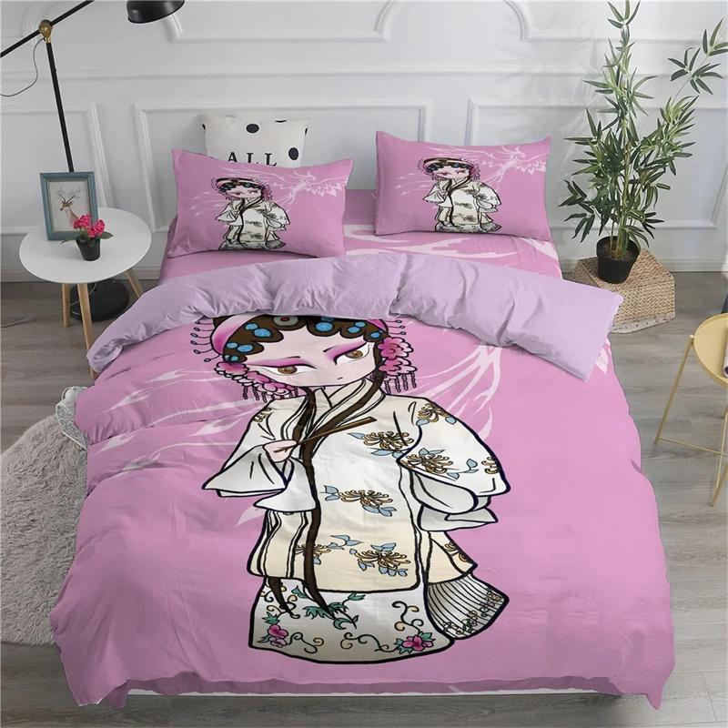 Peking Opera Duvet Cover Set King/Queen Size,Chinese Traditional Opera Culture Combined with The Theme of Modern Art Quilt Cover
