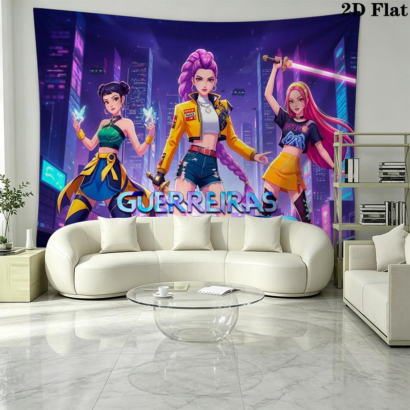 Demon Hunters Kpop Wall Tapestry Aesthetic Wall Hanging Printed Fabric Blanket Decorative Tapestries for Bedroom Living Room Home Decor