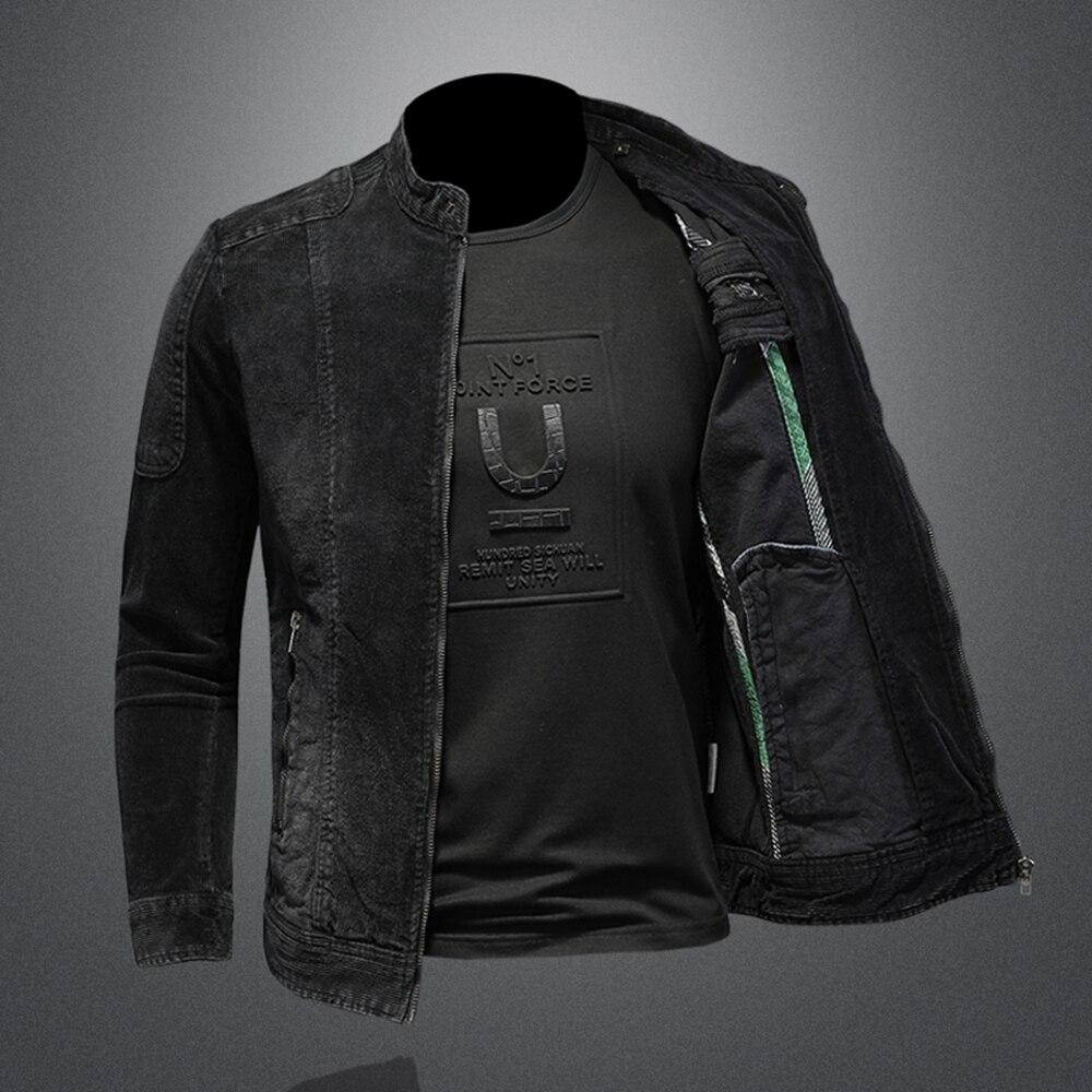 New Spring And Fall Fashion Casual Men Solid Color Stand Collar Zipper Pocket Slim Retro Corduroy Long Sleeve Men 'S Jacket