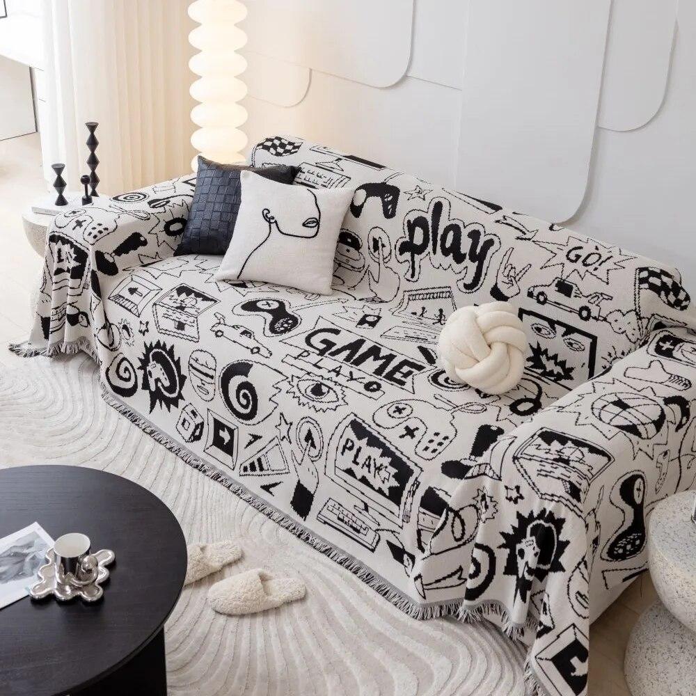 Outdoor Camping Picnic Mat Tassels Throw Blankets for Living Room 3D Cartoon Game Controller Soft Cover Sofa Towel Blanket