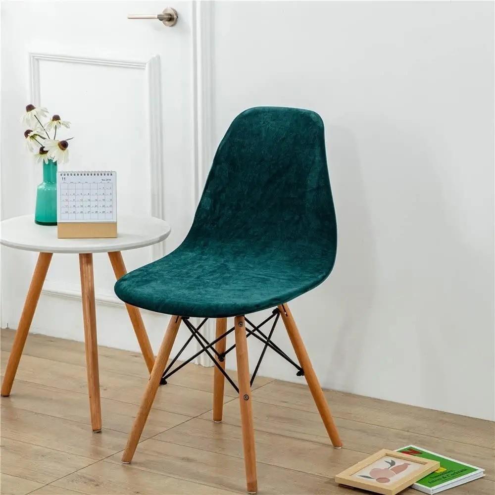 

Elastic Dining Chair Cover Velvet Short Back Seat Chair Cover Stretch Jacquard Soft Stretch Jacquard Chair Cover Dining Room темно-зелений колір