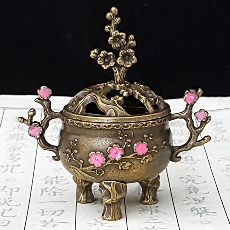 Mini Pflaumenblüten Glücks-Räuchergefäß Metall Lotus Räuchergefäß Schale Räucherstäbchenhalter mit Griff Yoga Meditation Heimdeko
