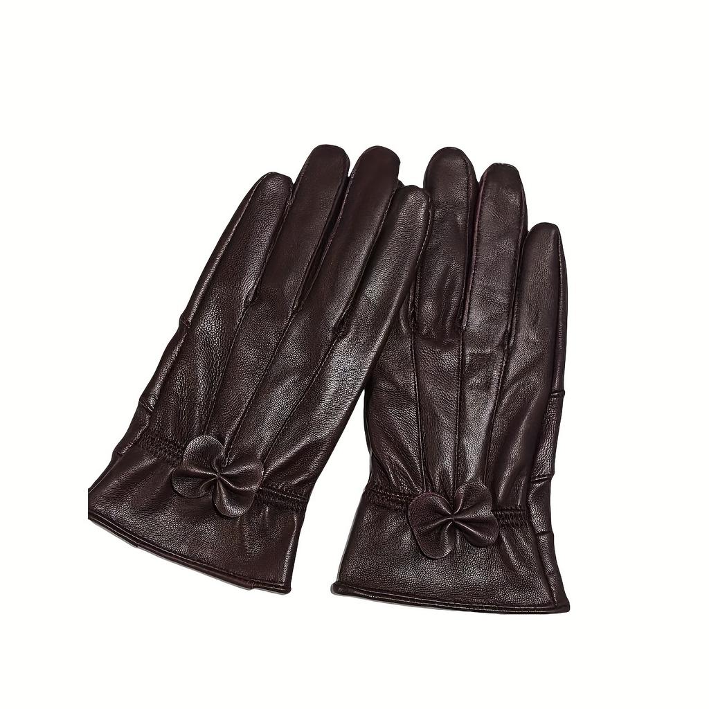 Damen Echtlederhandschuhe mit Schleifendetail - Elegante Rote, Marineblaue & Schwarze Reithandschuhe, Vollfingerwärme zum Autofahren & für Outdoor-Aktivitäten