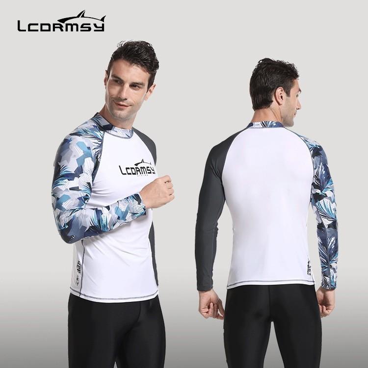 Men's Quick Dry Rash Guard Long Sleeve Swim Shirt Separate Two Piece Snorkeling Suit UV Protection Water Sports Top XL Size
