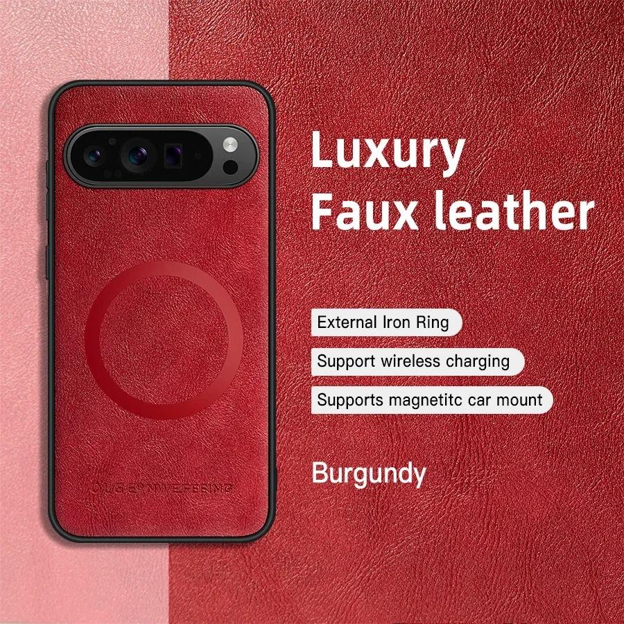 Classic Leather Wireless Charging For Magsafe Magnetic Case For Google Pixel 9 Pro XL Pixel9 Pro XL 5G Soft Back Cover