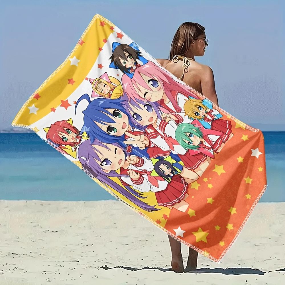 L-Lucky Star Anime Beach Towel Microfiber Soft Quick Dry Gym Sports Towel Konata Izumi Bath Towel for Bathroom Swimming Outdoor