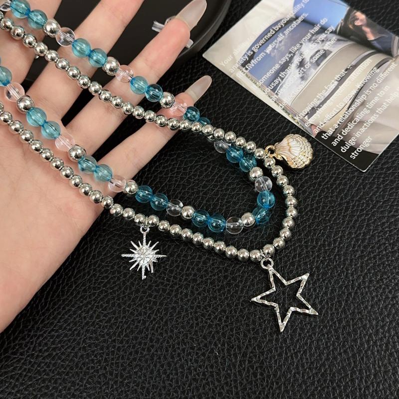 Collar de Perlas de Imitación Gris Plateado para Mujer Cadena Larga para Suéter Collar Apilado Joyería de Lujo para Clavícula Accesorios