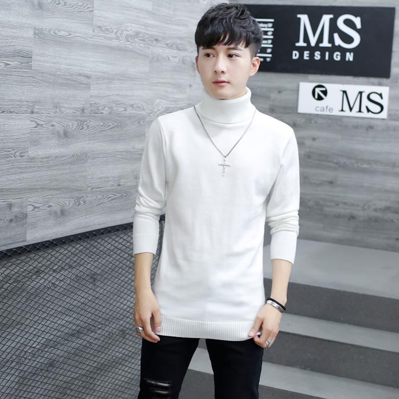 Fine Youthful Fashion Sweatwear Mens Anti-pilling High Quality Knitted Turtleneck Sweater Slim Fit Long Sleeve Pullover Solid Color Trend Men Clothing
