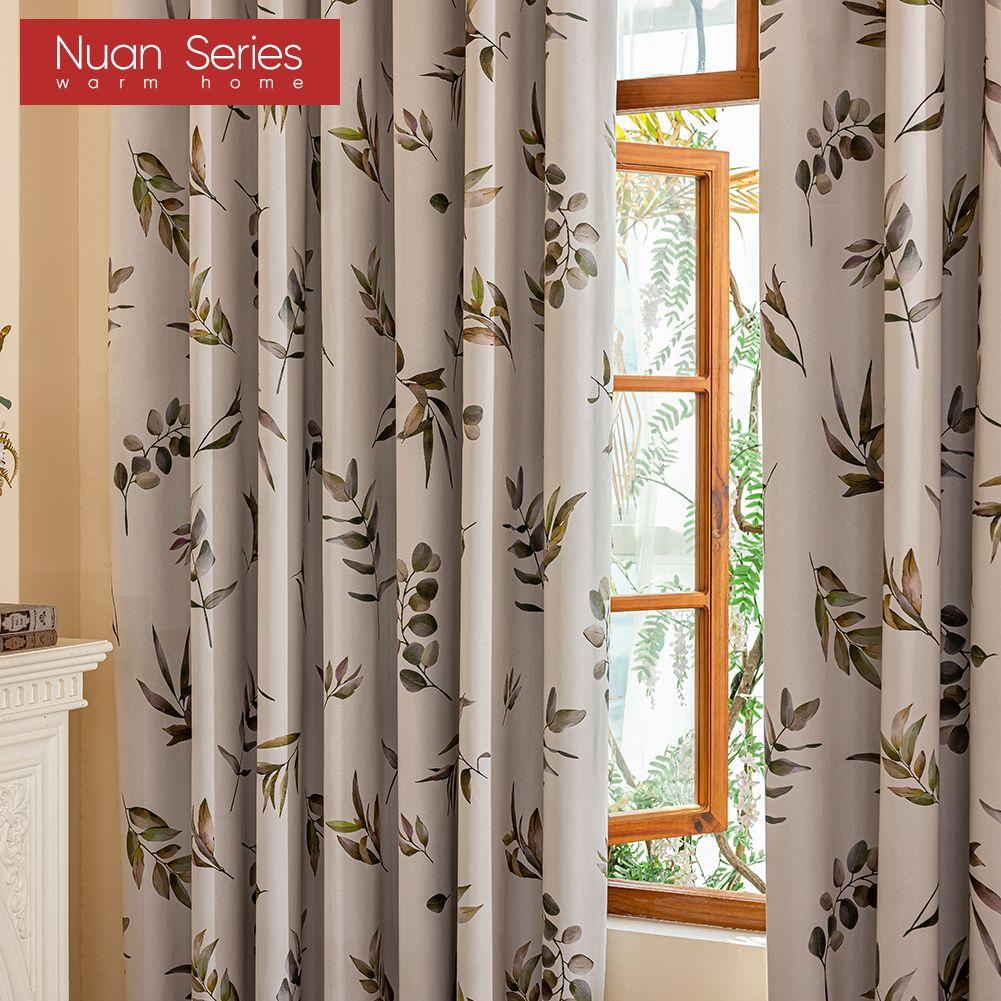 1 Stück Nuan Serie 100% Verdunkelungsvorhänge Amerikanischer Landhausstil Mit Pflanzen bedruckte Vorhänge für Schlafzimmer Wohnzimmer Balkonfenster für Heimdekoration