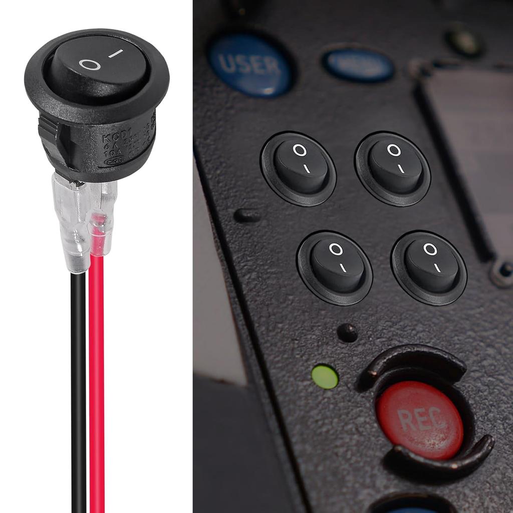 6PCS 12 Volt DC Mini Circle Toggle Switch ON Off Round Rocker Switches SPST 20mm Mini for Car Automotive RV 2 Pin Switch 120V Wired KCD1