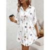 Summer Vacation Outfits Women's Autumn/Winter Fashionable Versatile Commuter Floral Print Shirt Dress Fall Women Clothes Dress,S