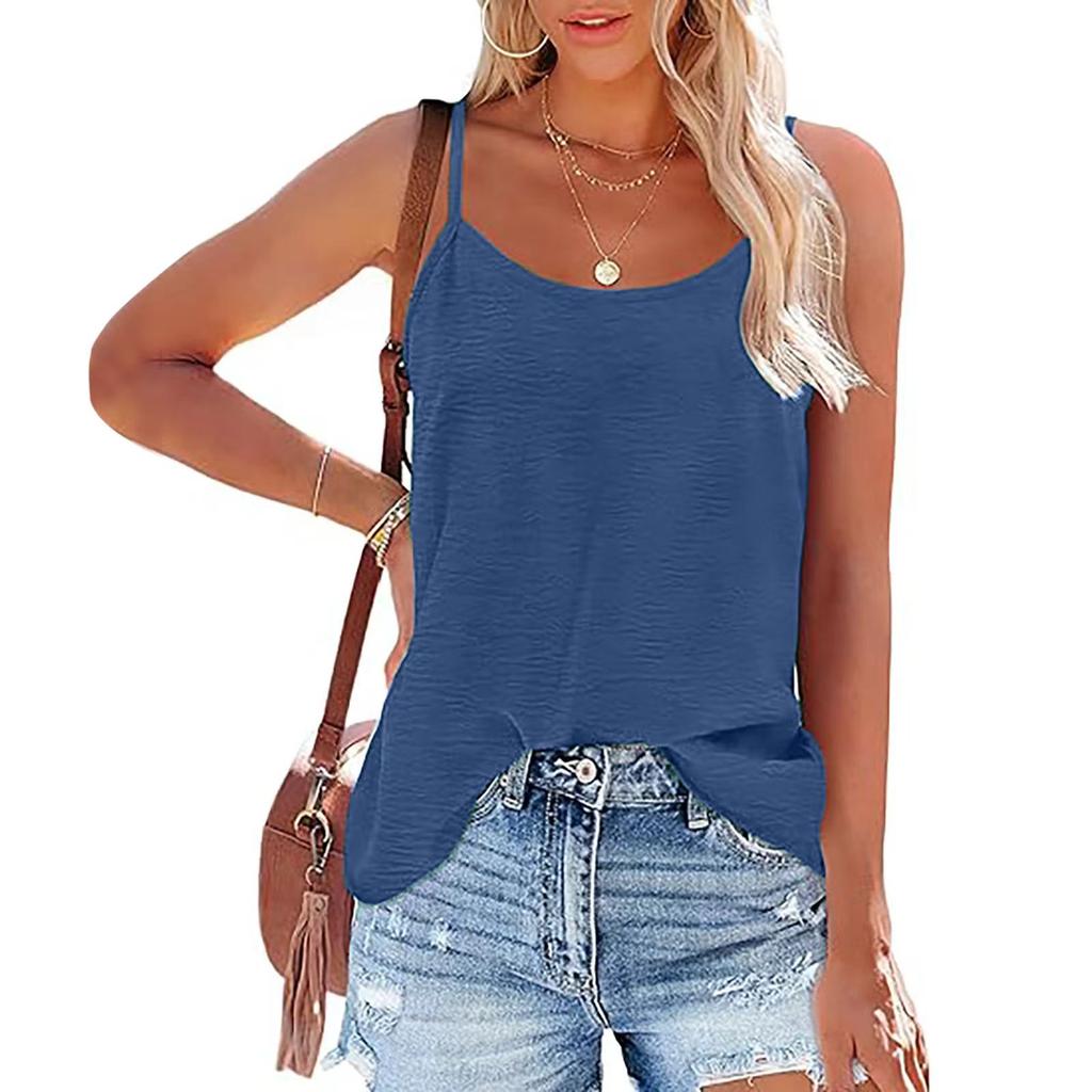 Damen Spaghettiträger-Top mit U-Ausschnitt Ärmellos Lockerer Schnitt Eis-Krepp Tanktop Rückseite Uni Cut-Out Lässige Sommer-Weste