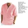 Camicia estiva da uomo maniche lunghe colletto alla coreana tinta unita pullover ampio abbigliamento quotidiano bottoni casual taglie forti uomo top abbigliamento maschile