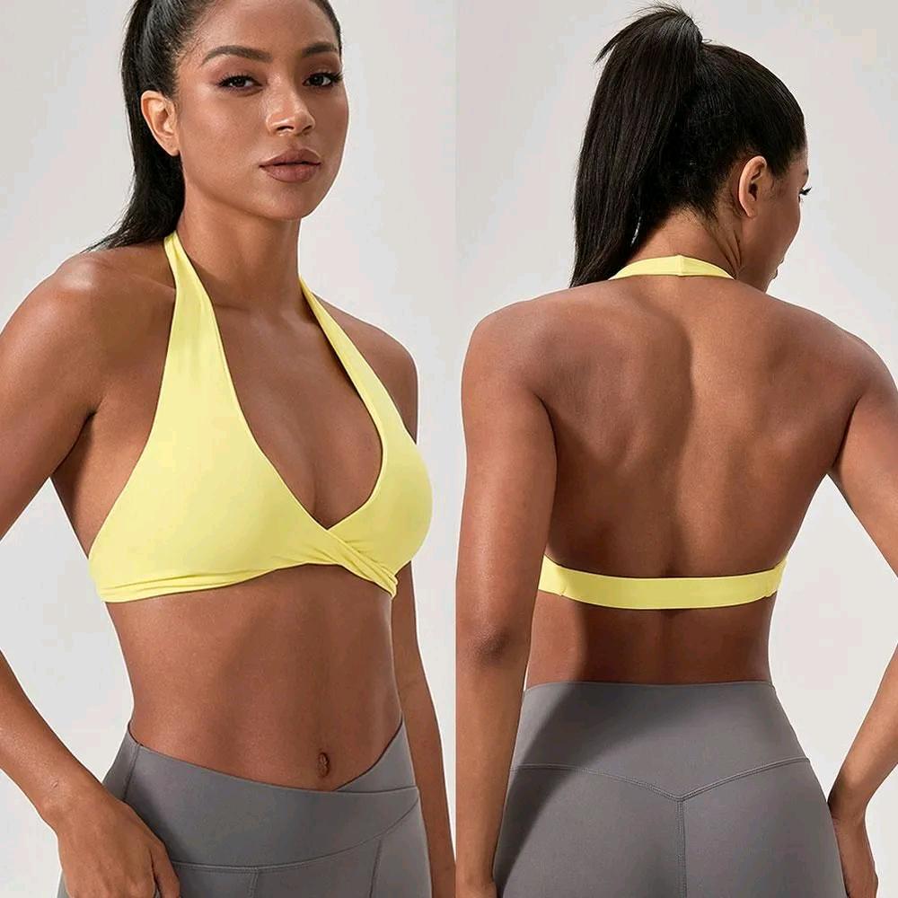 Sports Yoga Bra For Women Underwear Sportswear Halter Neck With Stylish Back Sexy Gym Bra With Cups Running Fitness Backless Tops