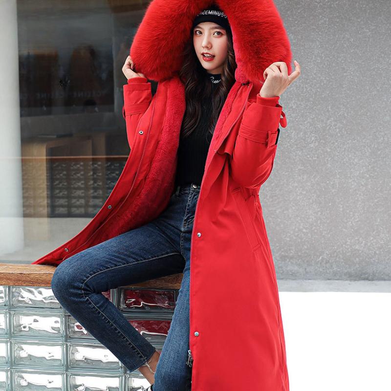 Nuevas chaquetas largas para mujer, otoño invierno, color sólido, forro de felpa desmontable, parkas para mujer con capucha y cuello de piel, abrigo grueso, chaqueta acolchada