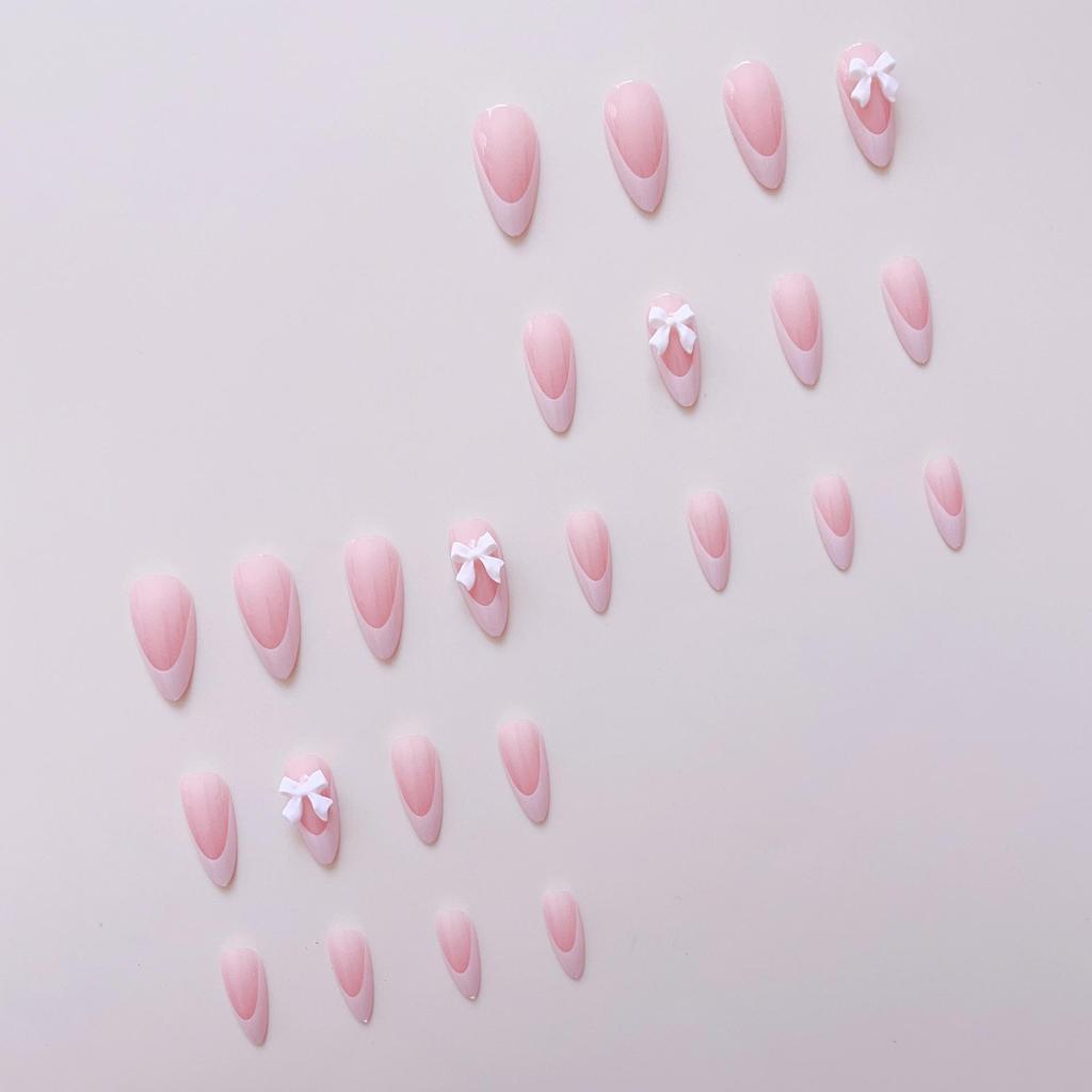 Medium Almond French White Press-On Acrylic Nails