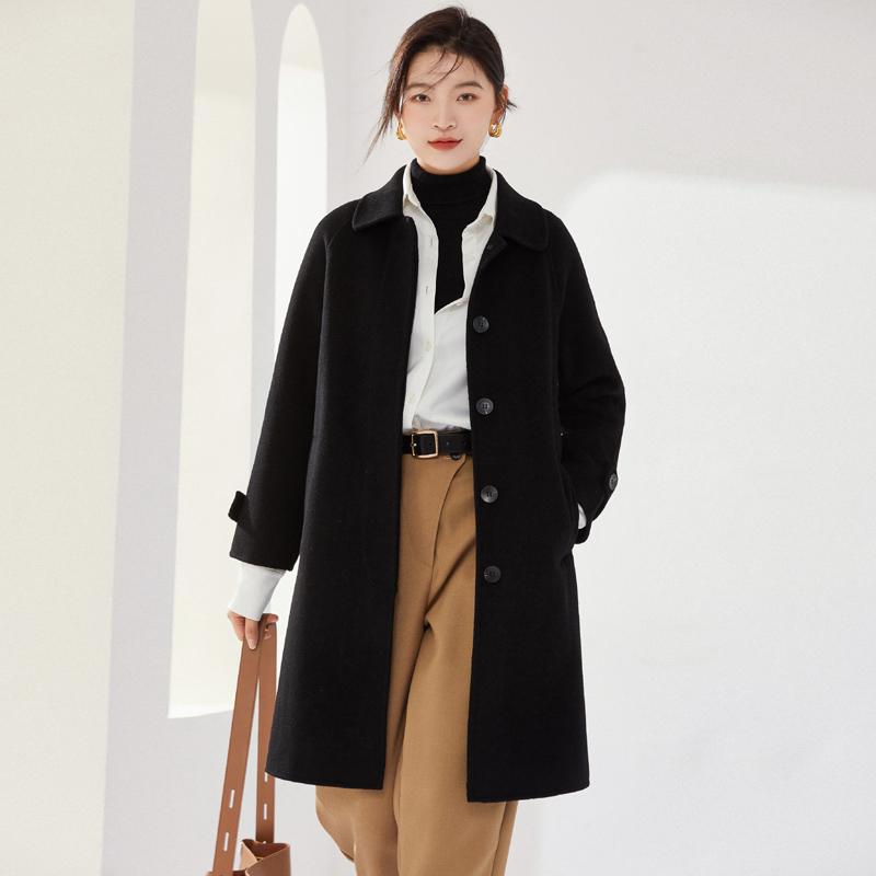 Dámský kabát ze 100% vlny MODERNÍ NOVINKA SAGA Podzimní vlněný dlouhý kabát Ručně vyrobený hráškový kabát Zimní teplá vlněná dlouhá bunda