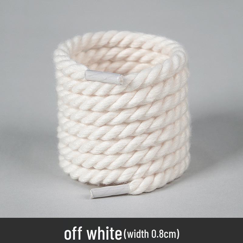 White Polyester Cotton Three-Strand Round Shoelaces - Versatile for Casual or Board Shoes (Pair)