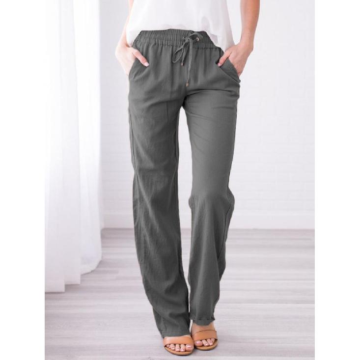 Spring And Summer Women'S Solid Color Cotton And Linen Drawstring Loose Casual Wide Leg Pants