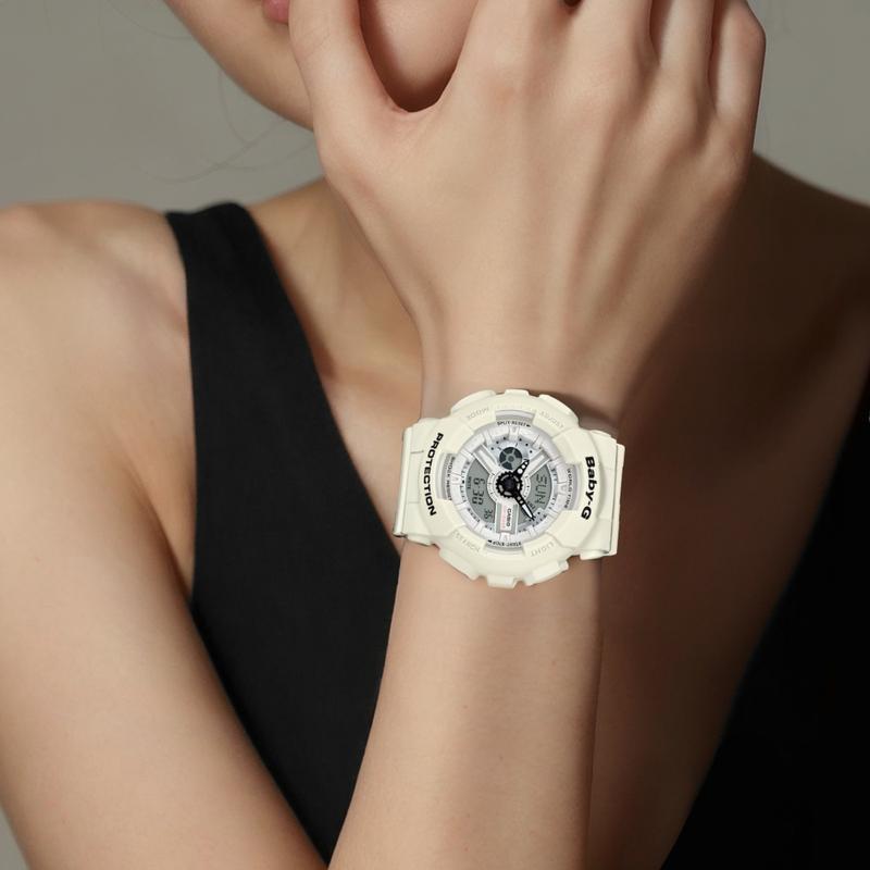 Casio BABY-G Fashion Trend Contrast Color Vitality Street Classic Pointer Dual Display Sports Waterproof Quartz Movement Japanese and BA-110PP-7A