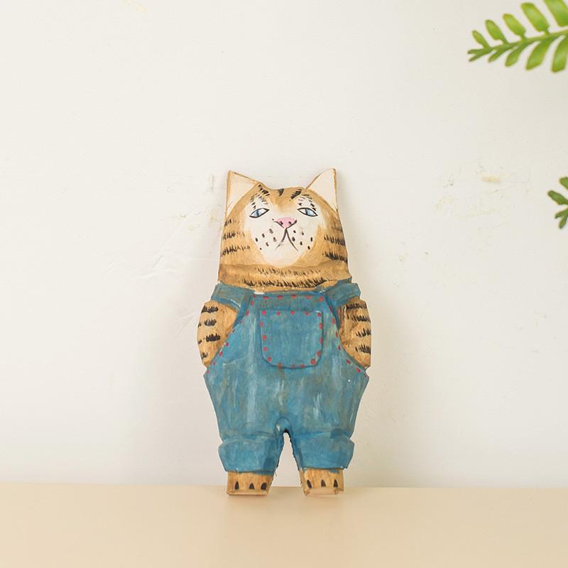 

Wooden Cat Figurine Handcrafted Animal Decor For Home Office Gift синий