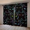 2Pcs - Cartoon Neon Cat Animal Pattern Printed Curtains, Window Decorations, Home Decorations, Room Decorations