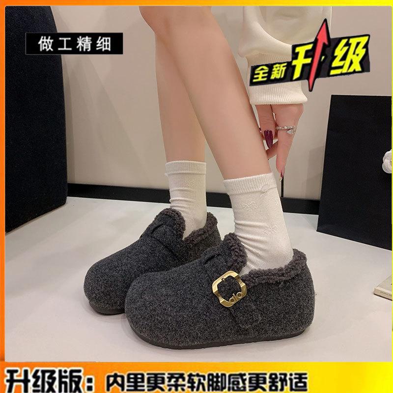 Retro thick-soled velvet women's all-inclusive shoes women's new winter thickened warm fluffy shoes cotton shoes