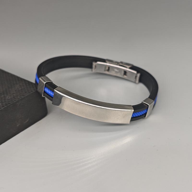 Stainless Steel Silicone Bracelet: Black Men's Thin Band, Simple European-American Style, Creative and Trendy Design