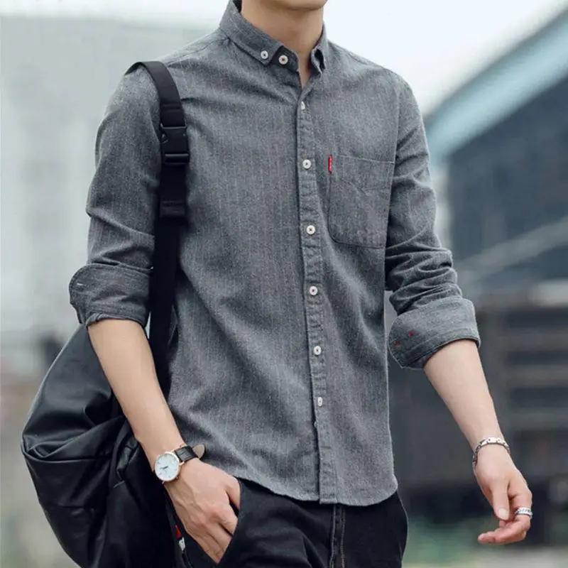 2022 Korean Style Men's Slim Striped Long-Sleeve Shirt - Casual Autumn Jacket for Middle-Aged and Young