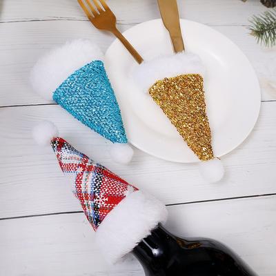 20/1 Stück Mini-Nikolausmützen Gabel Messer Besteckhalter Tasche Weinflaschenhülle Für Zuhause Weihnachtsfeier Tischdekoration Neujahr Kindergeschenk