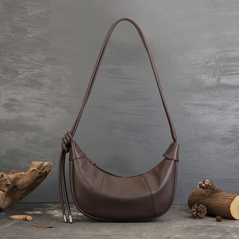 Johnature Genuine Leather Moon Bag Casual Solid Color Commuting Large Capacity Soft Cowhide Women's Shoulder Bags