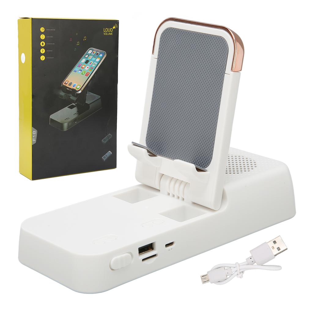 Cell Phone Stand with Bluetooth Speaker HD Surround Sound Adjustable Phone Holder with Speaker White